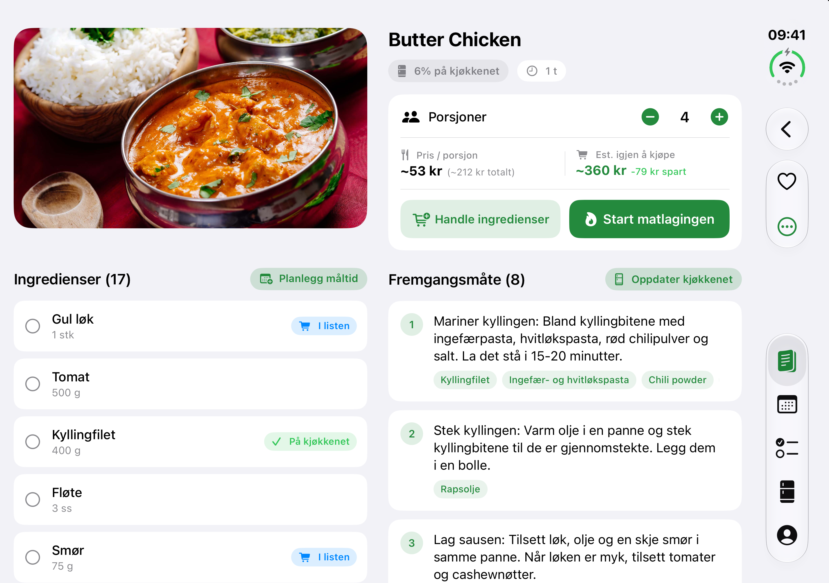 Foodwin on iPad and Wide Displays