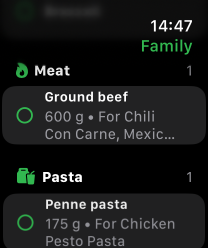Foodwin Apple Watch Shopping List